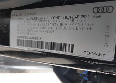 2016 Audi S6 4.0T Premium Plus z USA, uszkodzony, nr VIN WAUF2AFC0GN038012